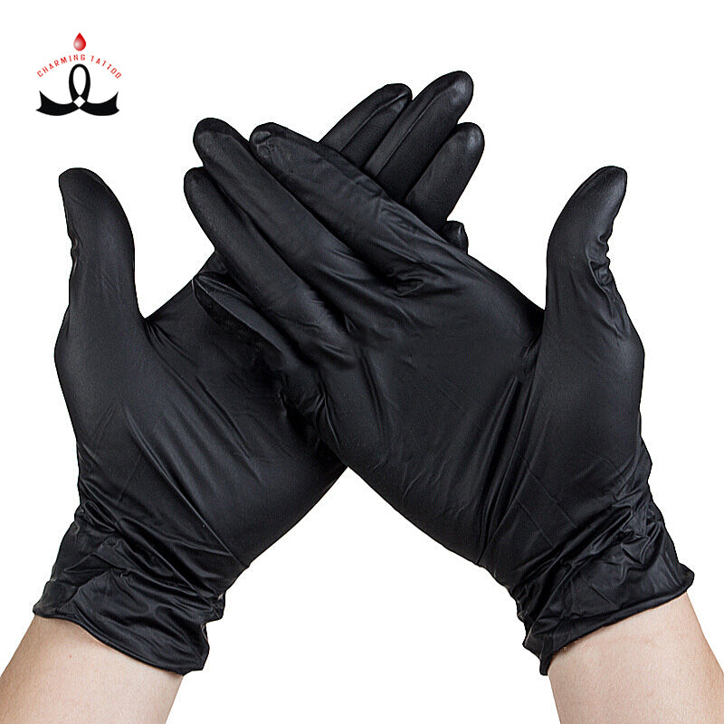 Black Disposable Latex Gloves 100pcs/Box - CharmingTattooSupply