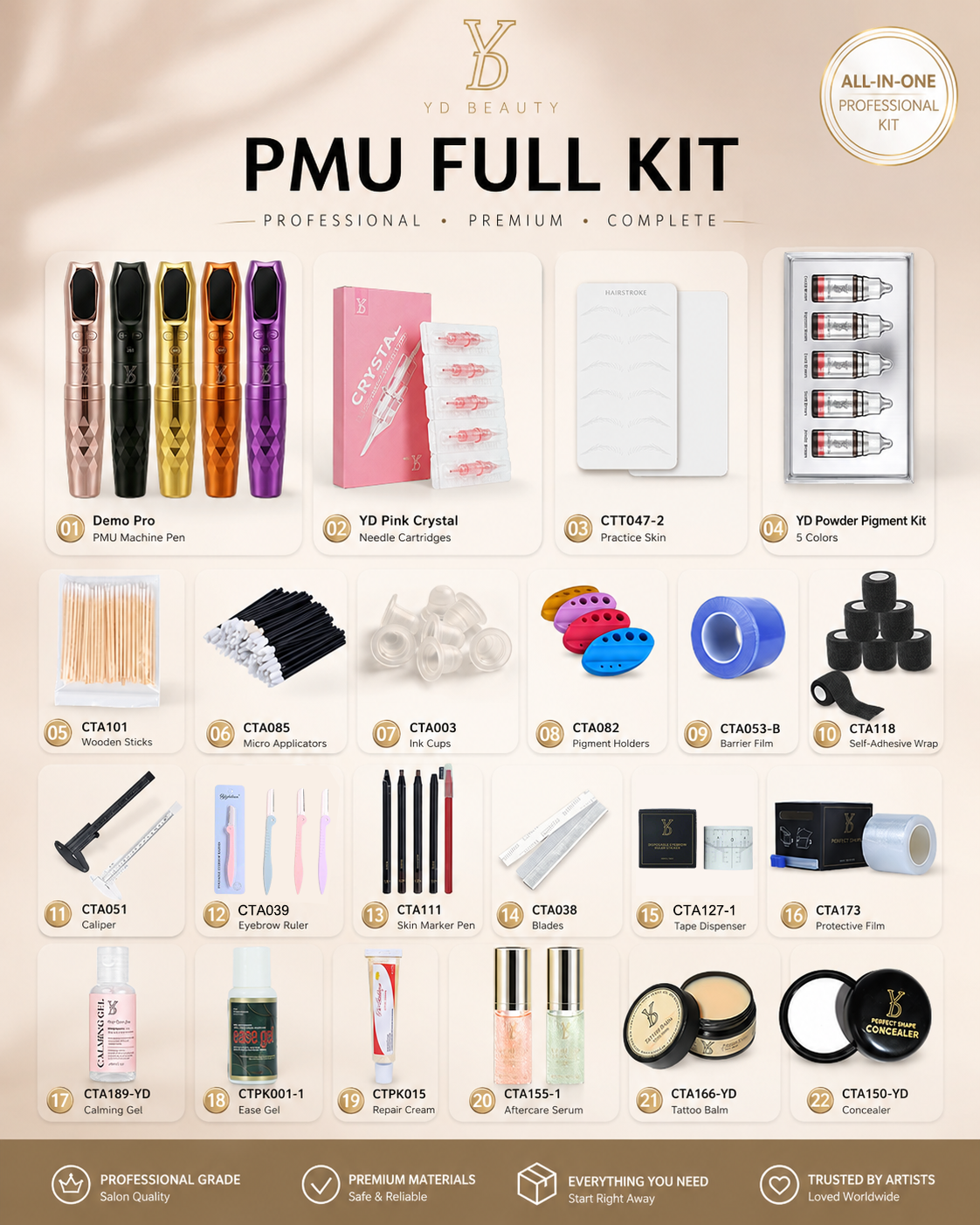 YDPMU Complete Brow PMU Starter Kit – DEMO Pro Machine, 5 Pigments & Professional Supplies