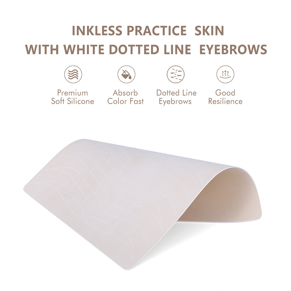 Inkless Practice Skin With White dotted line Eyebrows - CharmingTattooSupply