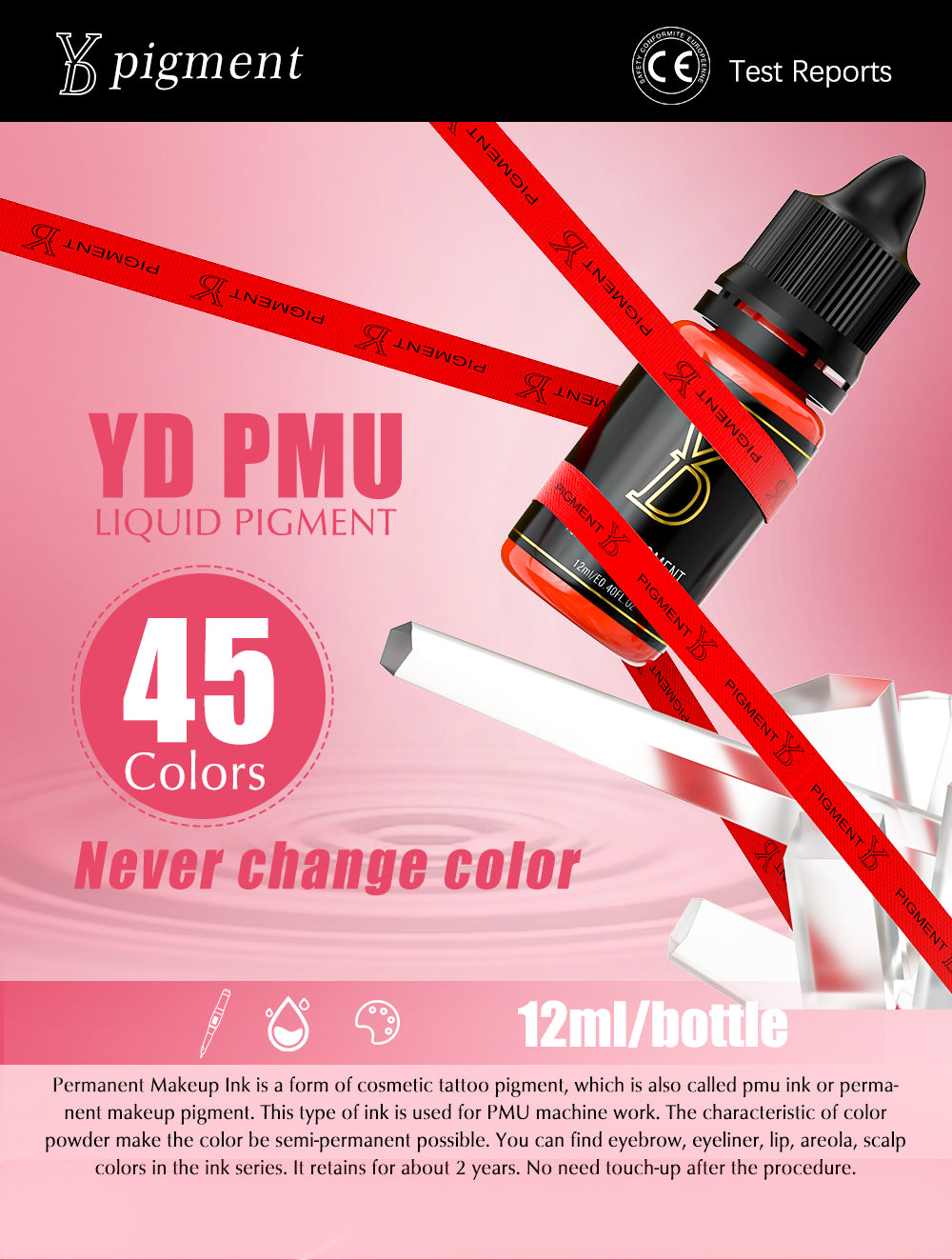 Hot Pink-YD Organic Liquid Lips Permanent Makeup Pigments - CharmingTattooSupply