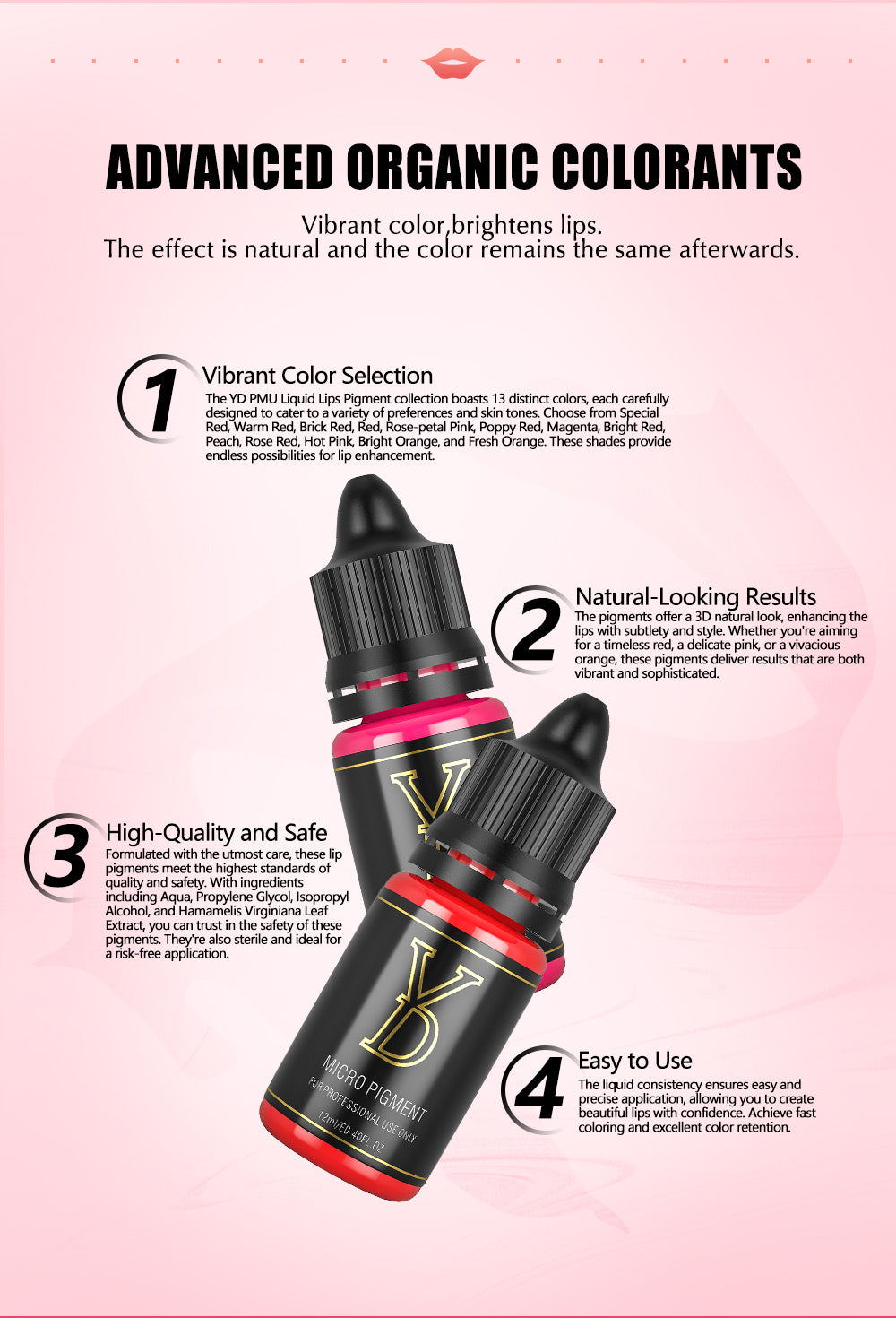 Hot Pink-YD Organic Liquid Lips Permanent Makeup Pigments - CharmingTattooSupply