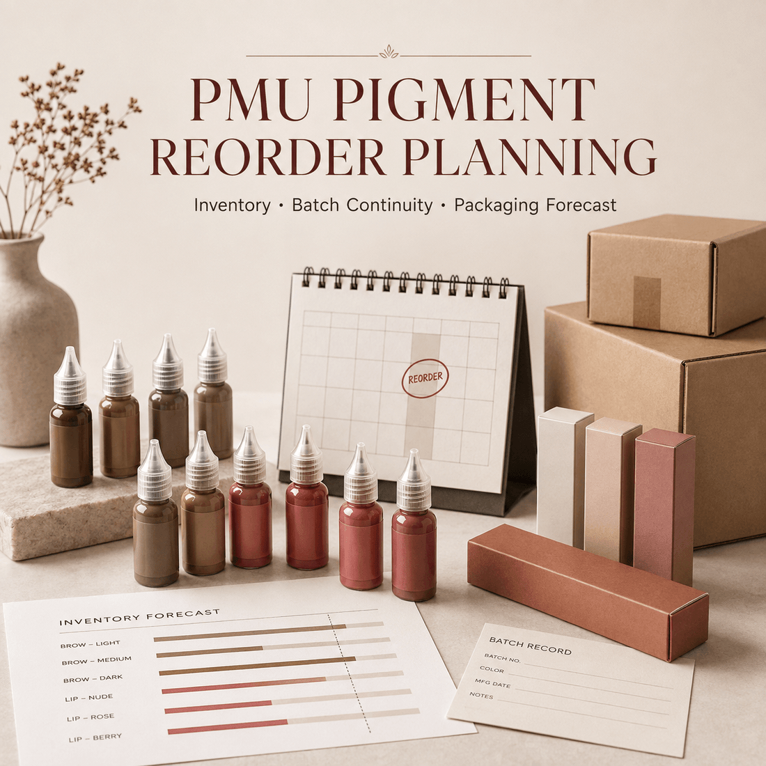 PMU Pigment Reorder Planning: Inventory, Batch Continuity & Packaging Forecasting