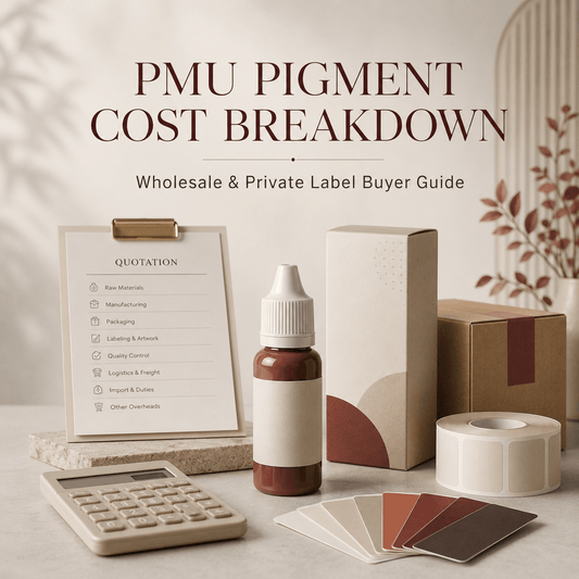 PMU pigment cost breakdown for wholesale and private label buyers covering product, packaging, documentation and logistics