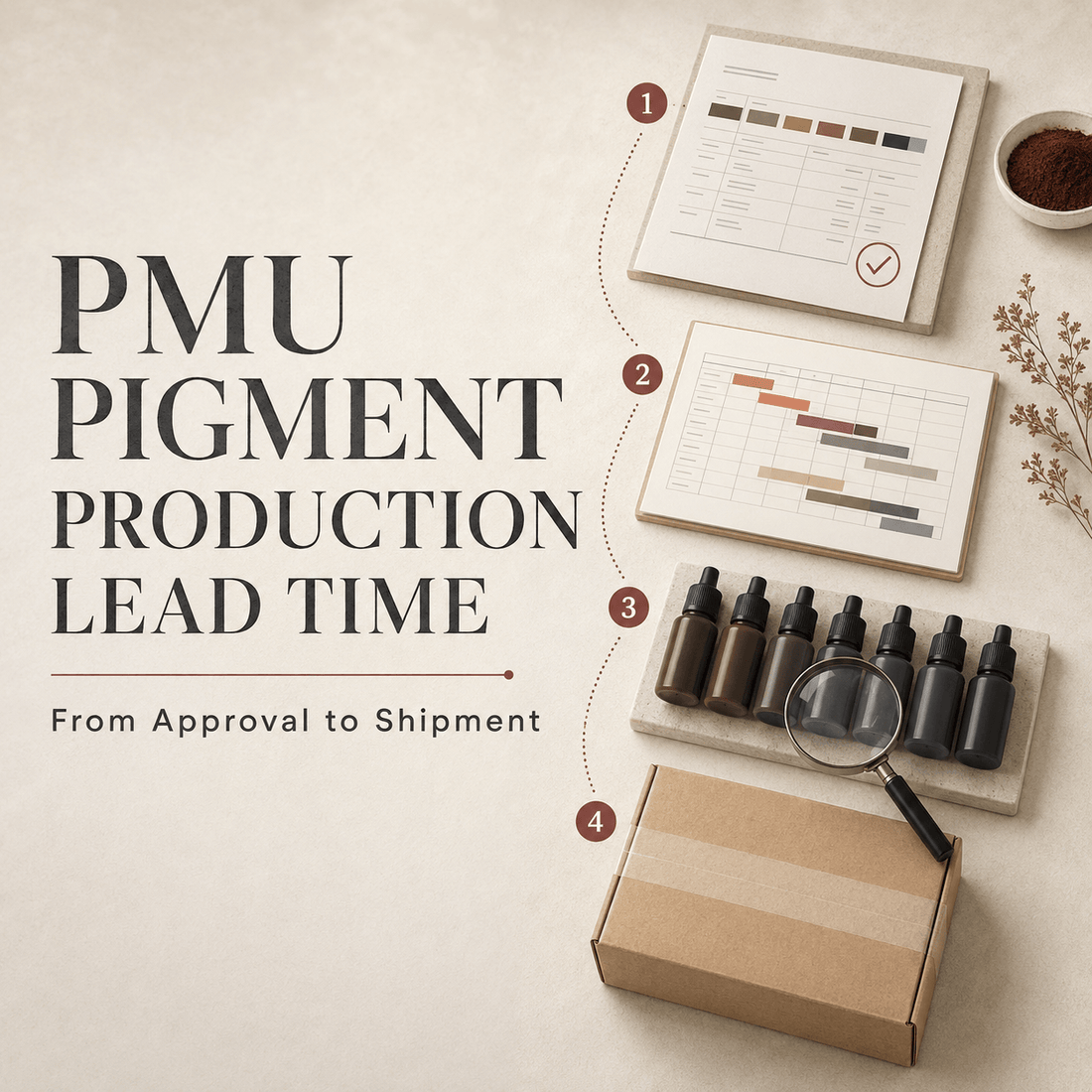PMU pigment production lead time from project approval and production scheduling to quality control and shipment