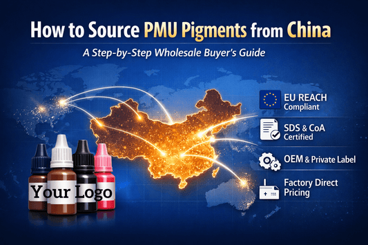 Step by step guide infographic for sourcing PMU pigments from China including supplier verification and compliance checks