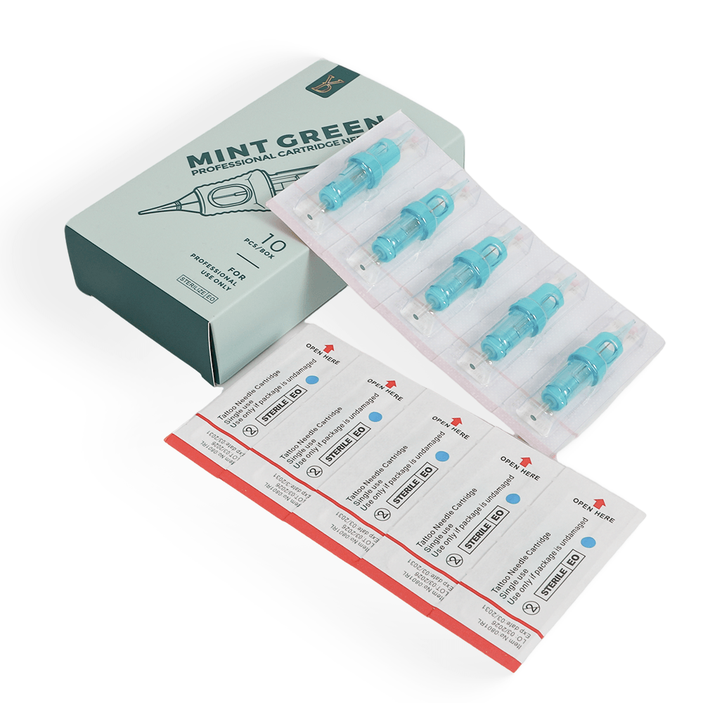 YDPMU Mint Green PMU Cartridge Needles – 316 Medical Grade, EO Sterilized, 10Pcs/Box