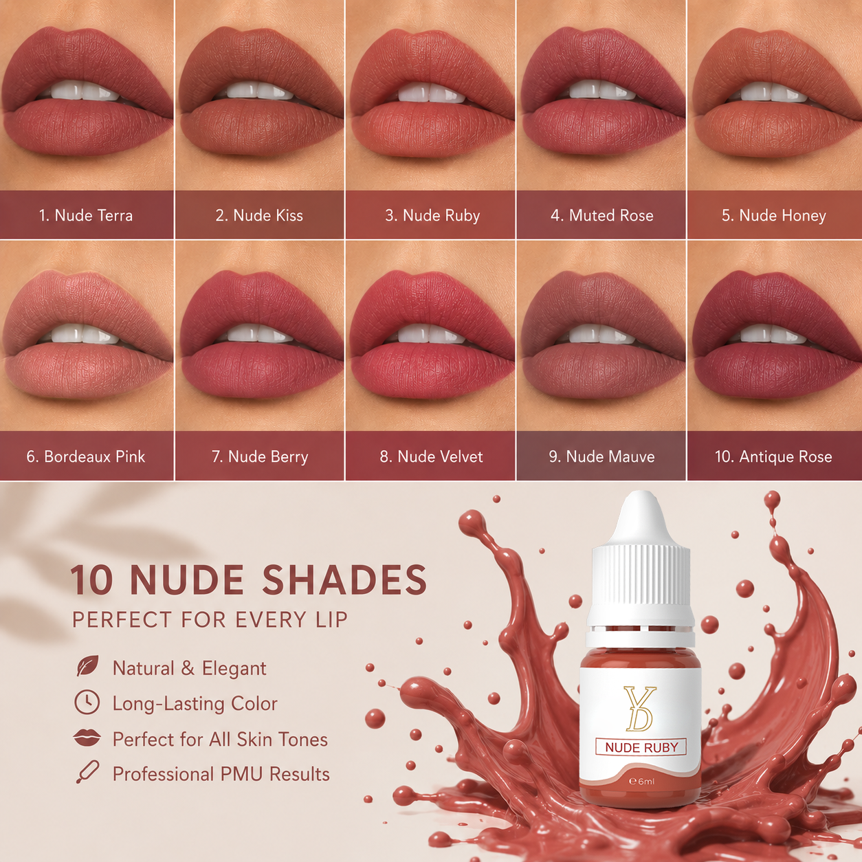 YDPMU Nude Organic Lip Pigment 6ml | PMU Lip Color