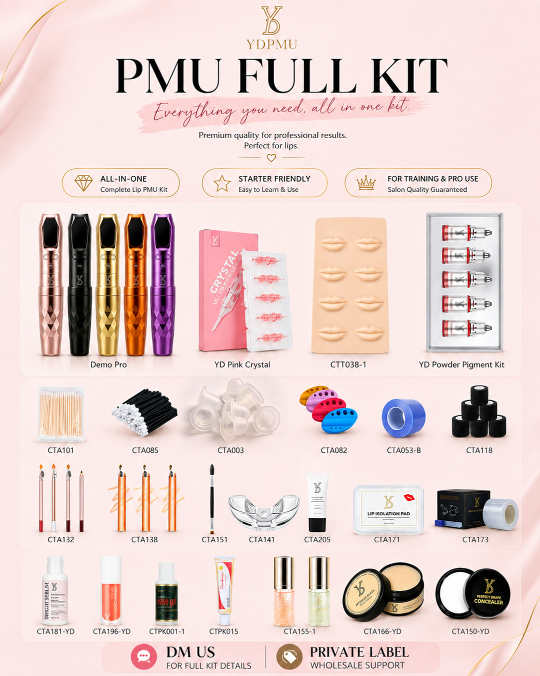 YDPMU Complete Lip Blush PMU Starter Kit – DEMO Pro Machine, 5 Pigments & Professional Supplies