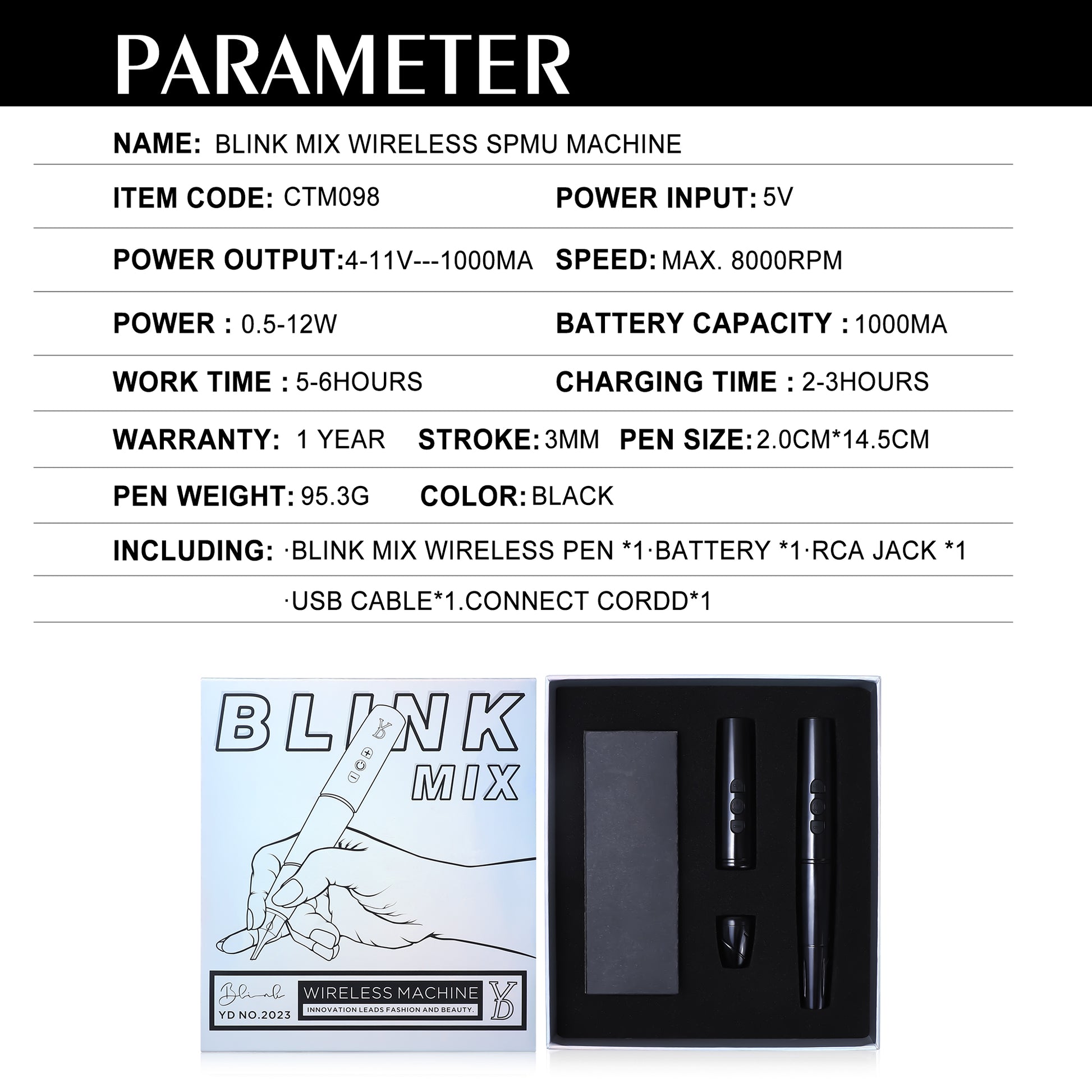 YD BLINK MIX WIRELESS BLACK PMU MACHINE - CharmingTattooSupply