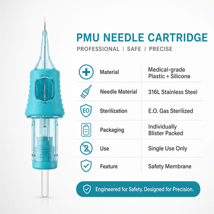 YDPMU Mint Green PMU Cartridge Needles – 316 Medical Grade, EO Sterilized, 10Pcs/Box