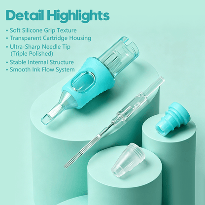 YDPMU Mint Green PMU Cartridge Needles – 316 Medical Grade, EO Sterilized, 10Pcs/Box