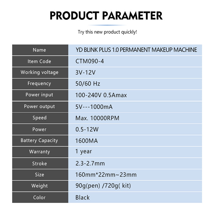 YDPMU Blink 1.0 Magic Pro Permanent Makeup Machine with 2.3-2.7mm Adjustable Stroke