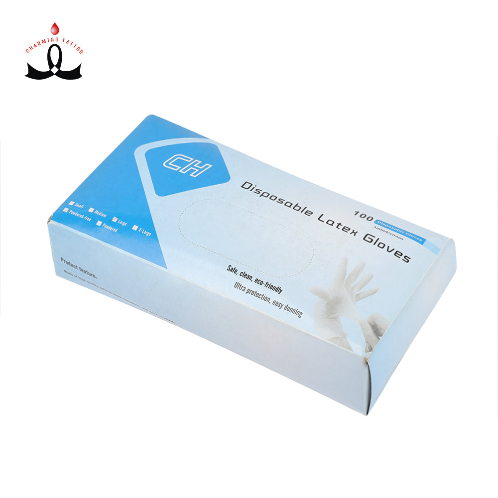 White Disposable Latex Gloves 100pcs/Box - CharmingTattooSupply