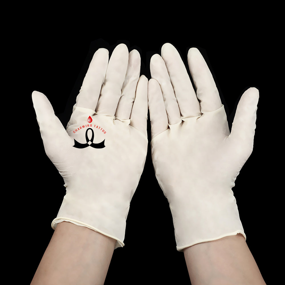 White Disposable Latex Gloves 100pcs/Box - CharmingTattooSupply