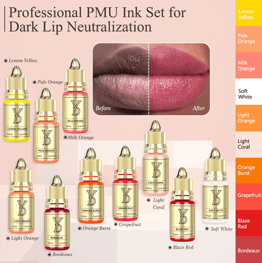 YDPMU NEO Dark Lip Neutralize Set – 10 Color PMU Lip Correction Kit | Dark Brown, Purple & Blue Lip Correctors + Finishers | Practice Gifts Included