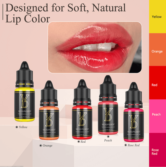 YDPMU Soft Lips Pigment Set – Professional Lip Blush PMU Ink | 5 Colors | Yellow, Orange, Red, Peach & Rose Red | 12ml
