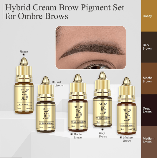 YDPMU Hybrid Cream Brows Pigment Set – Professional Microblading & PMU Eyebrow Ink | 5 Brown Tones | Water-Oil Balanced | 12ml