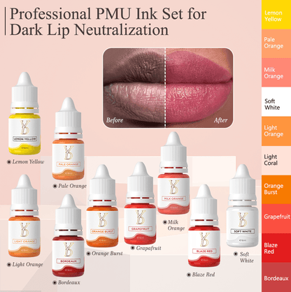 YDPMU PMU Lip Color Correction Set (10 PCS) – Professional Dark Lip Neutralizing & Correction Pigment Kit | 3 Neutralizers + 3 Mixers + 4 Target Shades | 6ml