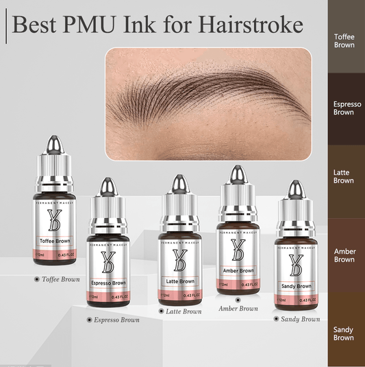 YDPMU Hairstroke Brows Hybrid Pigment Set – Professional Microblading & PMU Eyebrow Ink | 5 Brown Tones | Powder Liquid | 2–4 Year Retention | 12ml