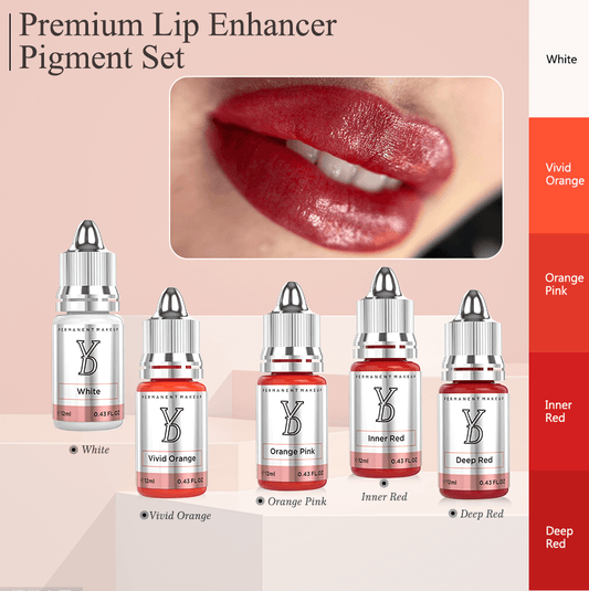 YDPMU Enhancer Lips Pigment Set – Professional Lip Blush PMU Ink | 5 Colors | White, Vivid Orange, Orange Pink, Inner Red & Deep Red | 12ml