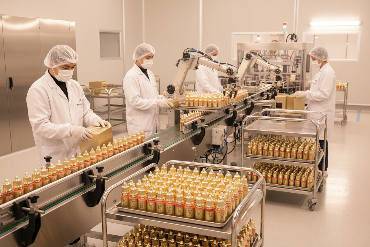 Factory Production Line with VD Gold Bottles