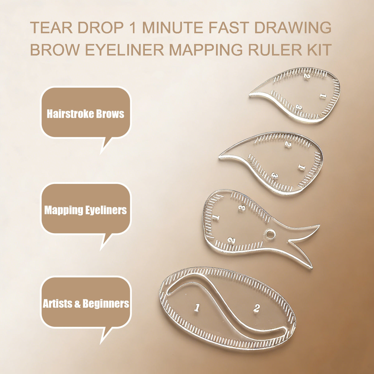 Complete Pro Brow Mapping Ruler Hairstroke Brow & Eyeliner Mapping Ruler - 4 Piece Professional PMU ...